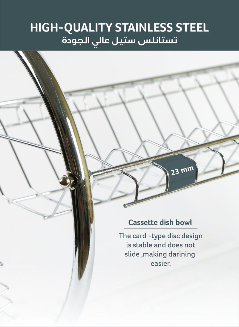 REST Rustproof Stainless Steel 2 Tier Dish Drying Rack, Dish Rack with Stable Footpad, Utensil & Cup Holders, Automatic Drainage Drainboard Large Capacity for Small Kitchen Silver - Image 2